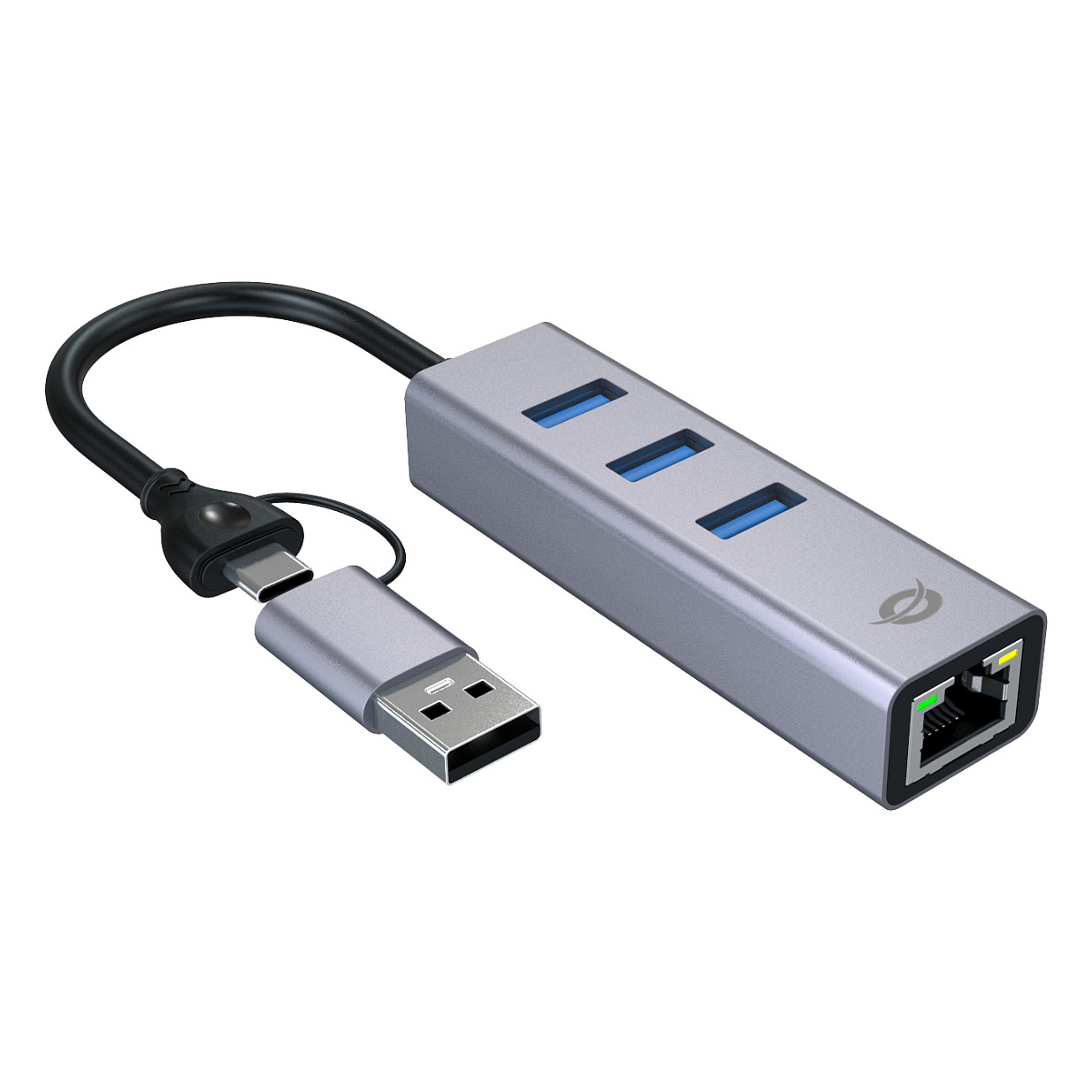 Conceptronic USB-C/A 3.0 na Gigabit Ethernet i 3-portni USB 3.0 Hub Adapter, Sivi-1
