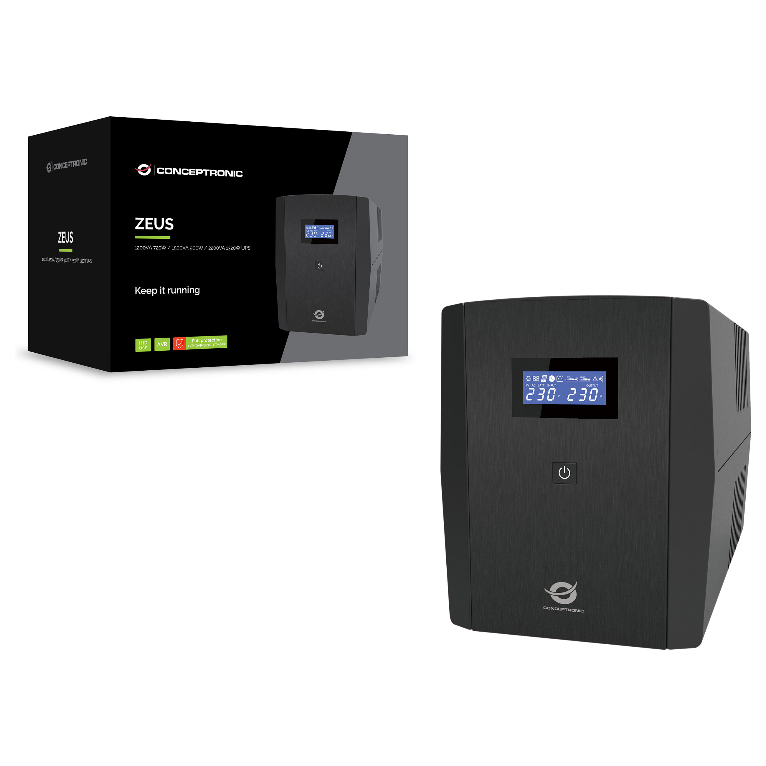 Neprekidno napajanje (UPS) CONCEPTRONIC ZEUS 02X 1200VA (720W, 4x UK utičnice)-4