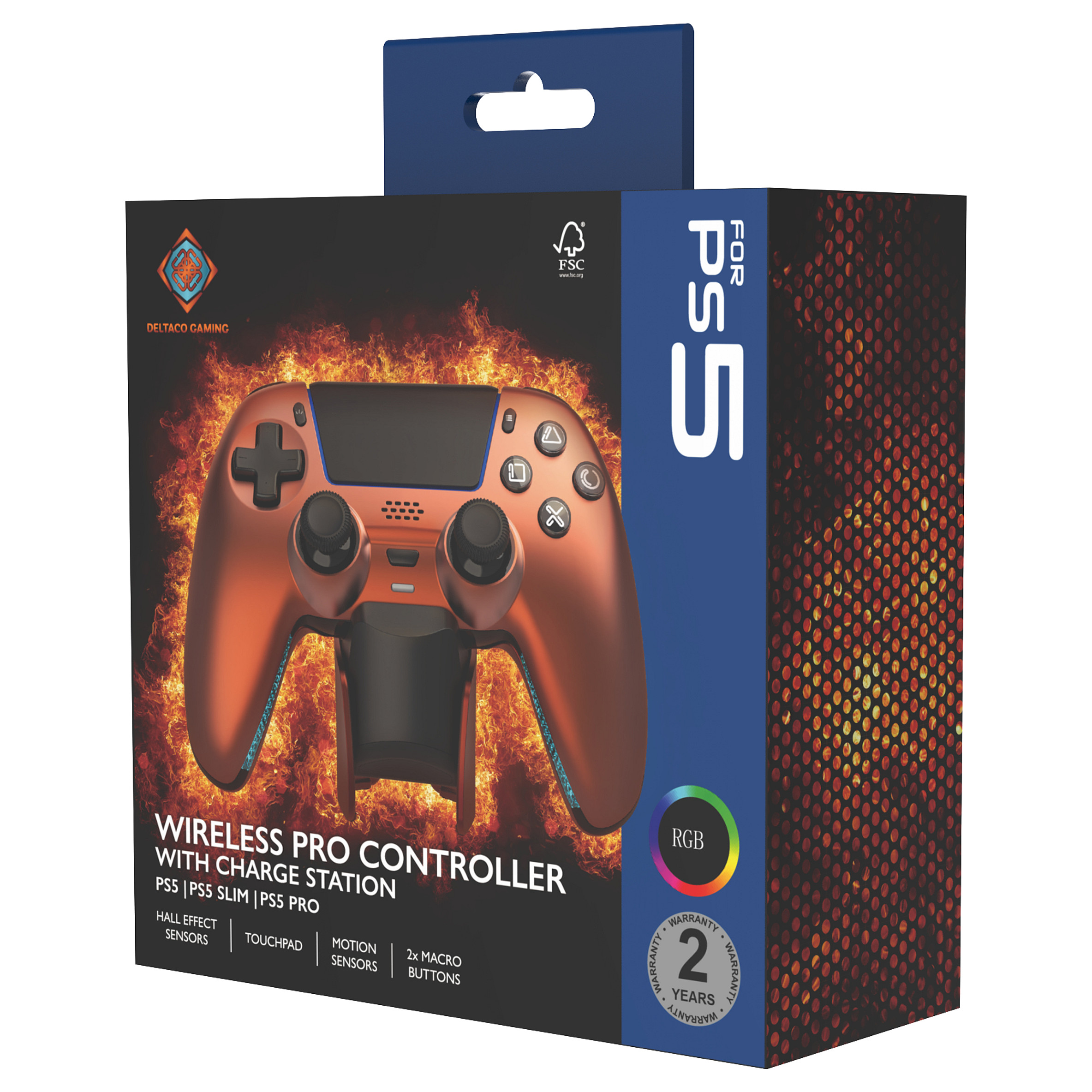 Bežični kontroler DELTACO GAM-143-O sa stanicom za punjenje za PS5/PC/Android/iOS (narančasta boja)-6