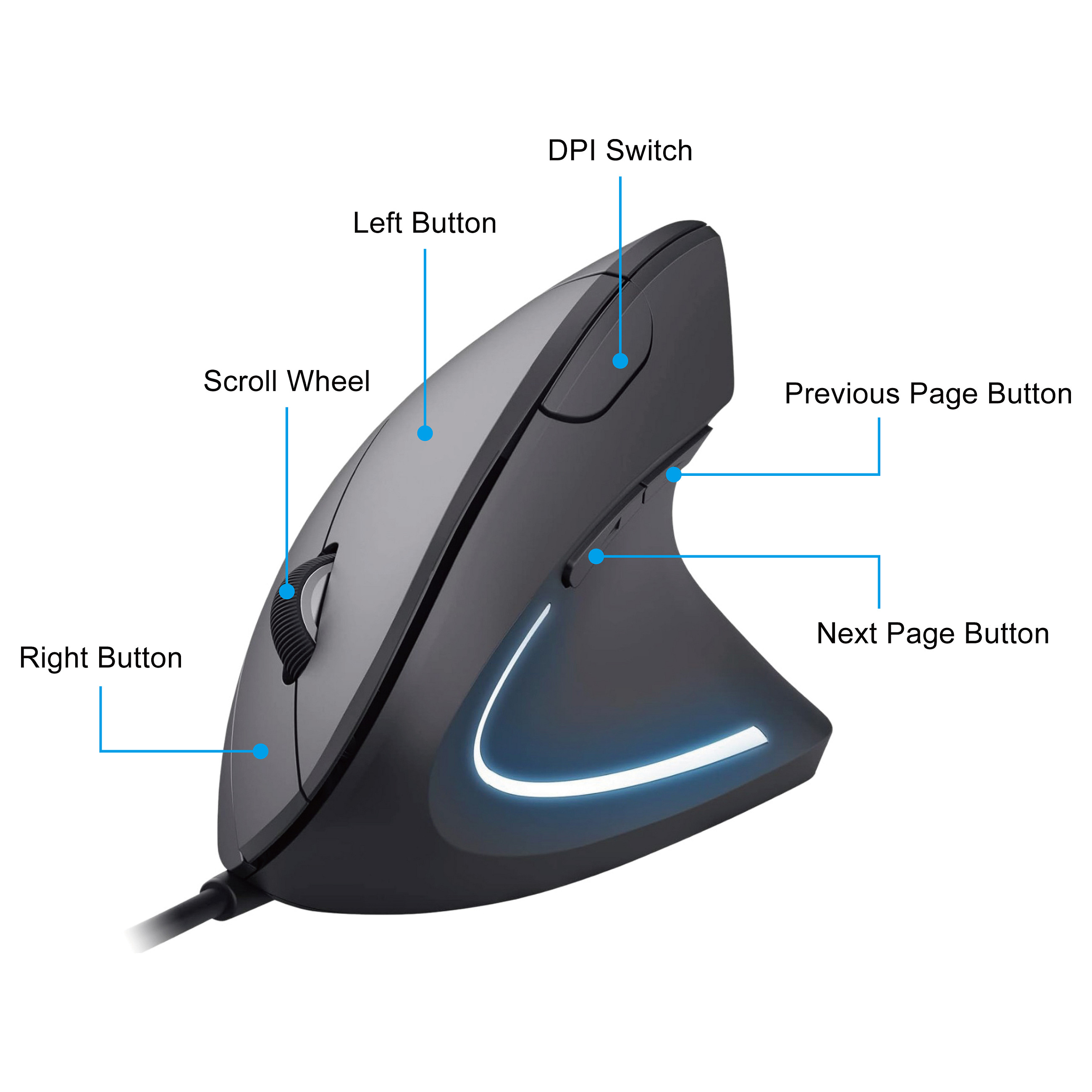 Miš EQUIP Ergonomic žičani za dešnjake, crna boja-3