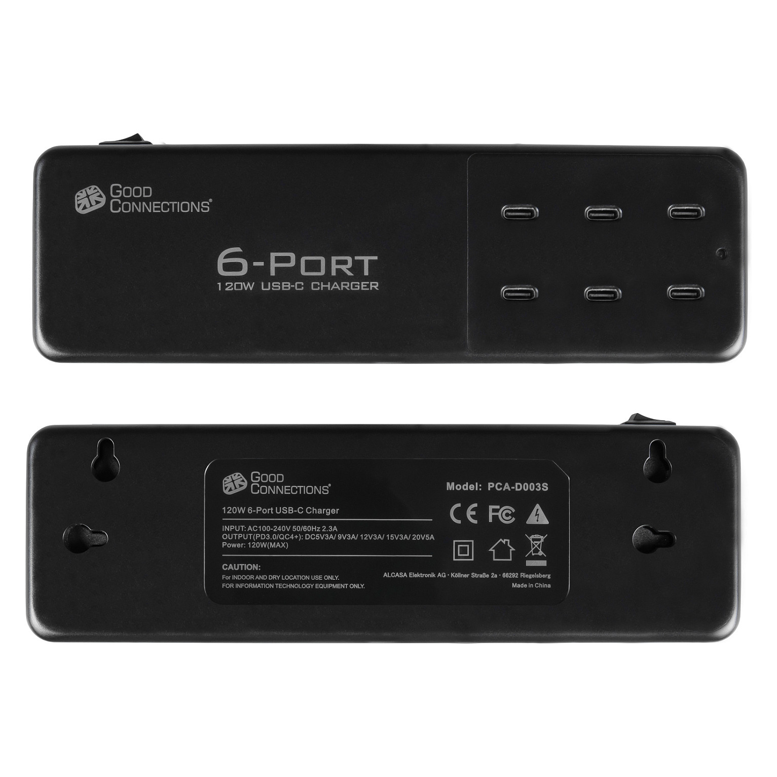 Stolni USB punjač GOOD CONNECTIONS 120W 6-portni (3x USB-C PD, 3x USB-A QC 4.0+) crna boja-3