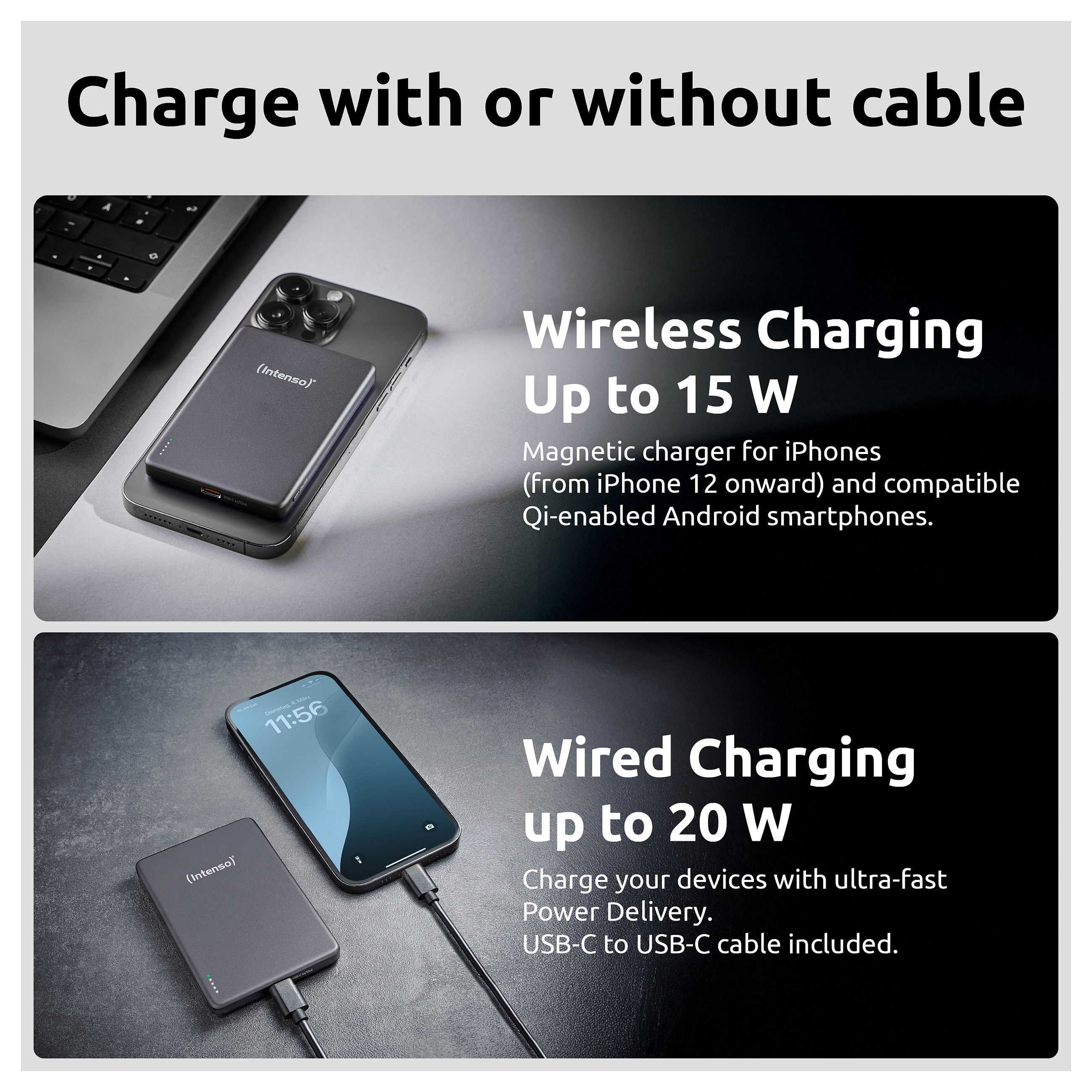 Prijenosna baterija INTENSO Magnetic Wireless MW5000 (5000 mAh) siva boja-1