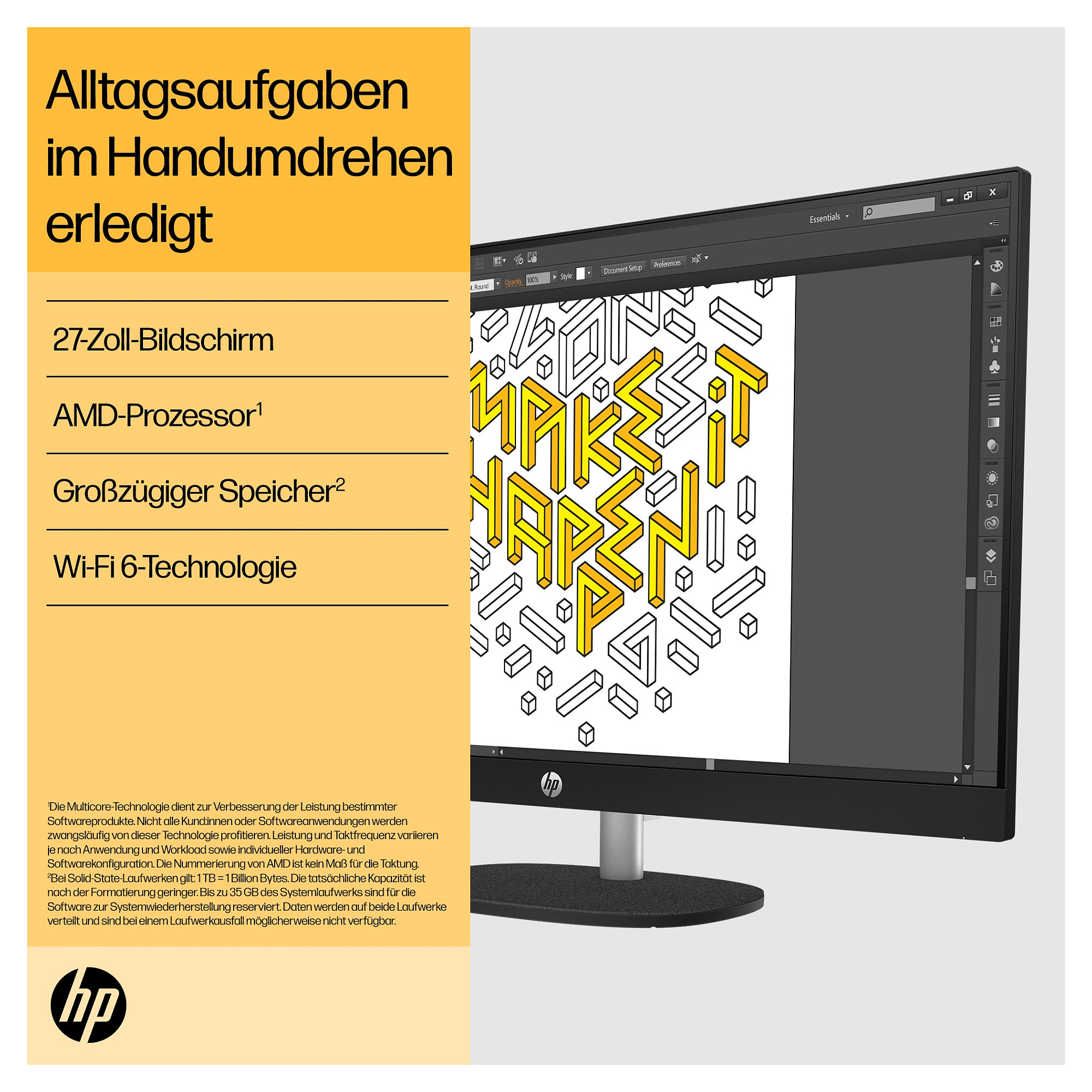 All-in-One računalo HP 27-cr0006ng (27", IPS, 1920 × 1080, Ryzen 7 7730U, 16 GB, 1 TB SSD, AMD Radeon Graphics, Windows 11 Home, bijela, non-HR tipkovnica)-12