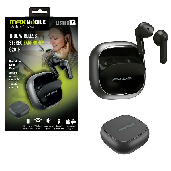 Slušalice MAX MOBILE G20-H (TWS, Bluetooth, mikrofon, do 6h, crna)