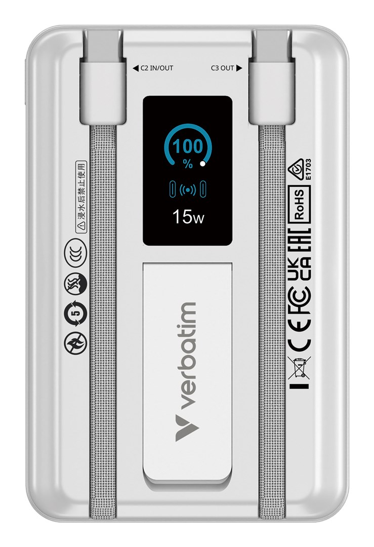 Verbatim Charge'n'Go 2C & Display Power Bank 10000 mAh Silver-1