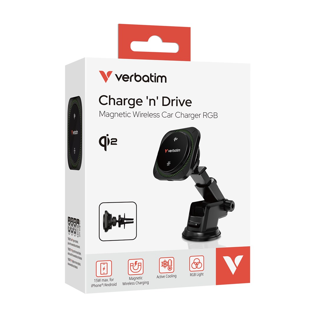 Bežični auto punjač VERBATIM Charge 'n' Drive Qi2 Magnetic RGB-1