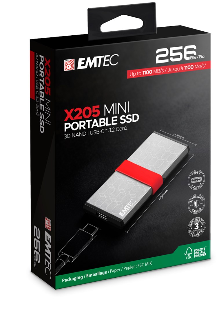 Prijenosni SSD EMTEC X205 Mini 256 GB USB-C 3.2 Gen 2x2 srebrna boja-5