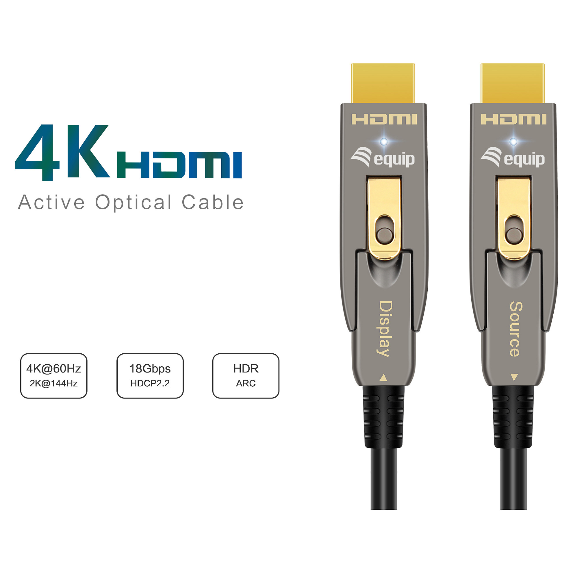 Equip Aktivni Optički HDMI 2.0 Kabel 10m, 4K/60Hz, odvojivi Type A+D konektori-2