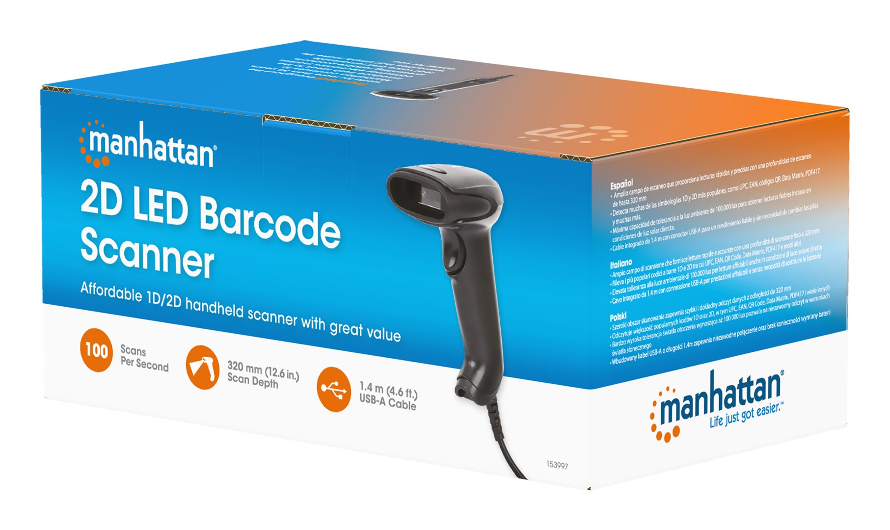 Manhattan Contact CCD Handheld Barcode Scanner, USB, 60mm Scan Width, Cable 152cm, Max Ambient Light 5,000 lux (sunlight), Black, Three Year Warranty-8