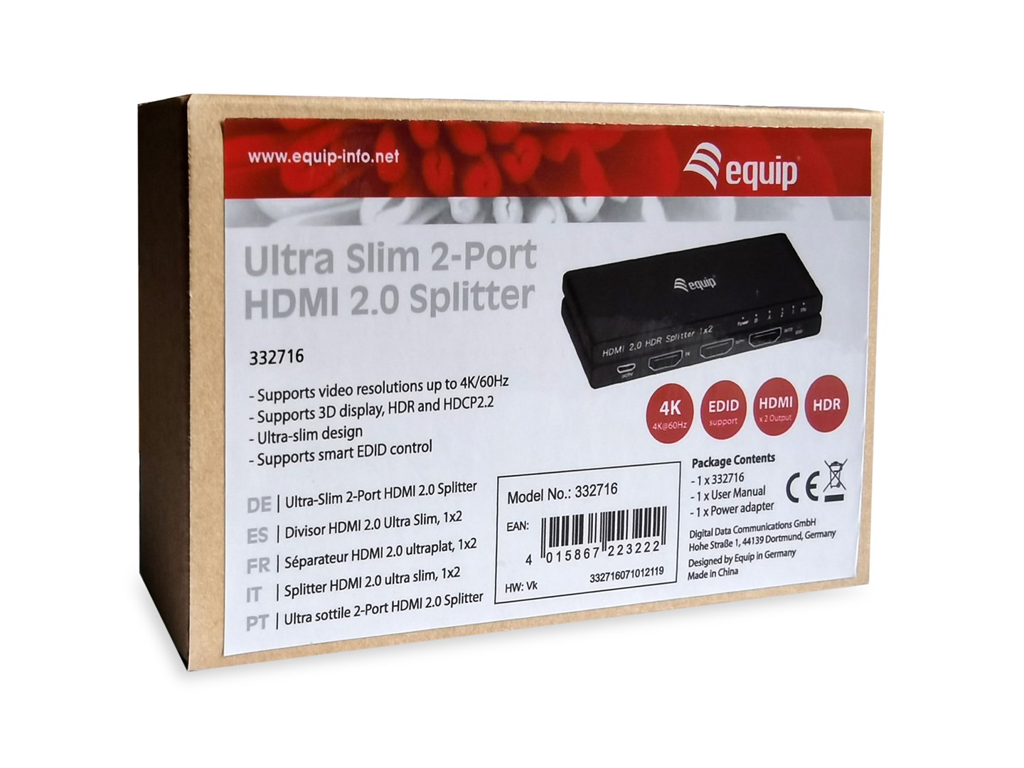 HDMI razdjelnik EQUIP 128881, 2-portni, 4K@60Hz-4