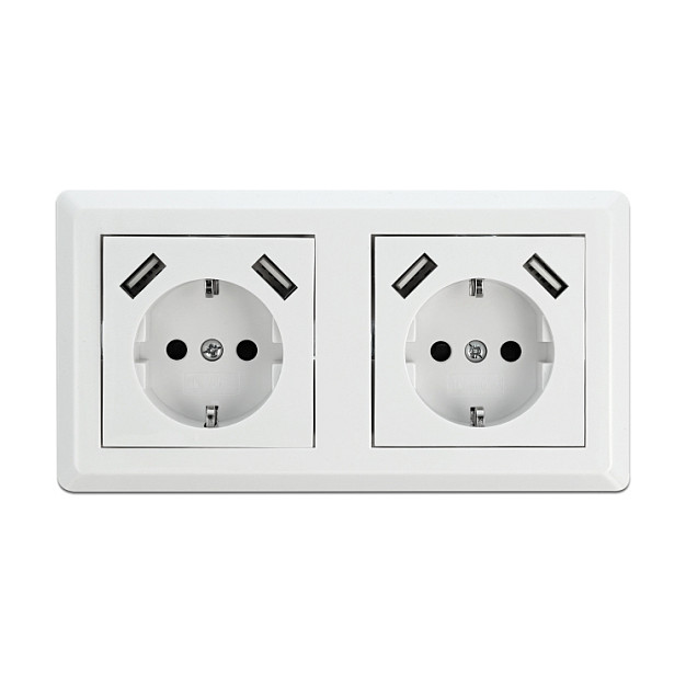 Ugradbena utičnica DELOCK, 2x šuko, 4x USB Type-A, 2x 2.8A-2
