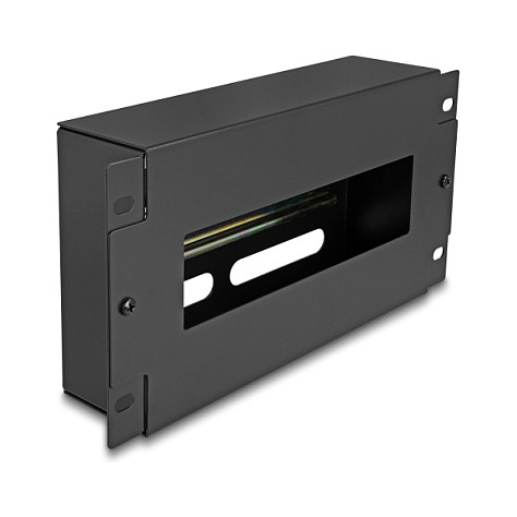 Delock 10" panel za osigurače s poklopcem i DIN letvicom, 3U, crni