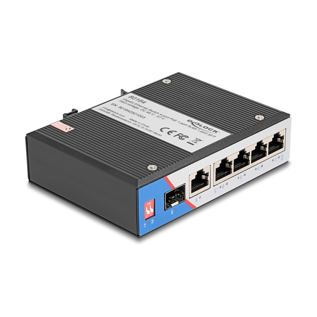 DELOCK Industrijski Gigabit Ethernet Switch 4x PoE + 1x RJ45 + 1x SFP za DIN šinu-0
