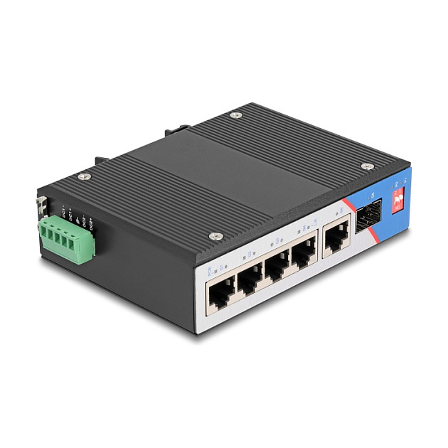DELOCK Industrijski Gigabit Ethernet Switch 4x PoE + 1x RJ45 + 1x SFP za DIN šinu-1