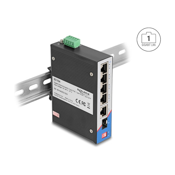 DELOCK Industrijski Gigabit Ethernet Switch 4x PoE + 1x RJ45 + 1x SFP za DIN šinu-3