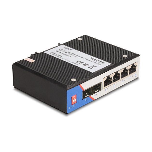 Delock Industrijski Gigabit Ethernet Switch, 4 x RJ45, 2 x SFP, za DIN šinu