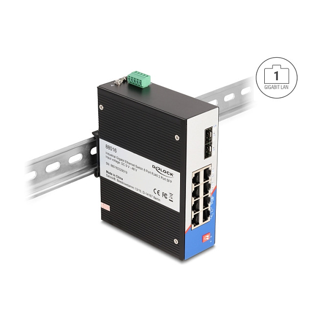 Delock Industrijski Gigabit Ethernet Switch 8-portni RJ45 + 2-portni SFP za DIN šinu-3