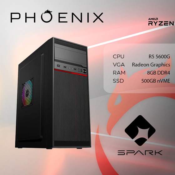 Stolno računalo PHOENIX SPARK Y-130 (AMD Ryzen 5 5600G, 8 GB RAM, 500 GB SSD, AMD Radeon Graphics, bez OS-a)-0