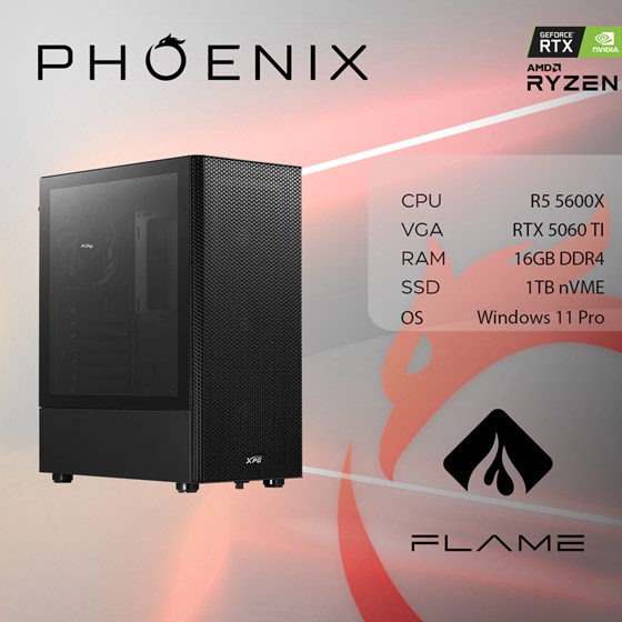 Stolno računalo PHOENIX FLAME X-511 (AMD Ryzen 5 5600X, 16 GB DDR4, 1 TB SSD, RTX 5060 Ti 8GB, Windows 11 Pro)-0