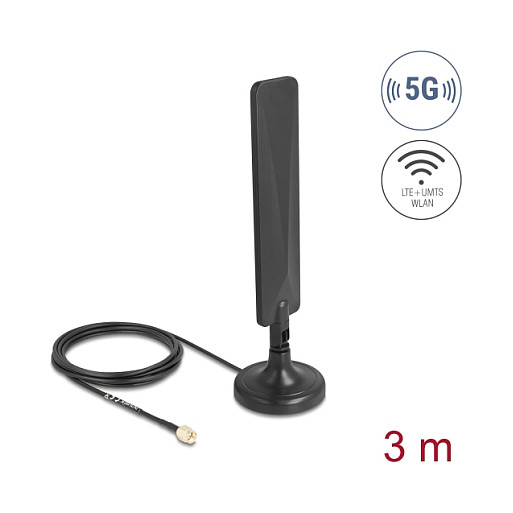 Antena DELOCK 5G LTE 3 dBi omnidirekcijska s magnetskim postoljem (SMA, 3m kabel)-0