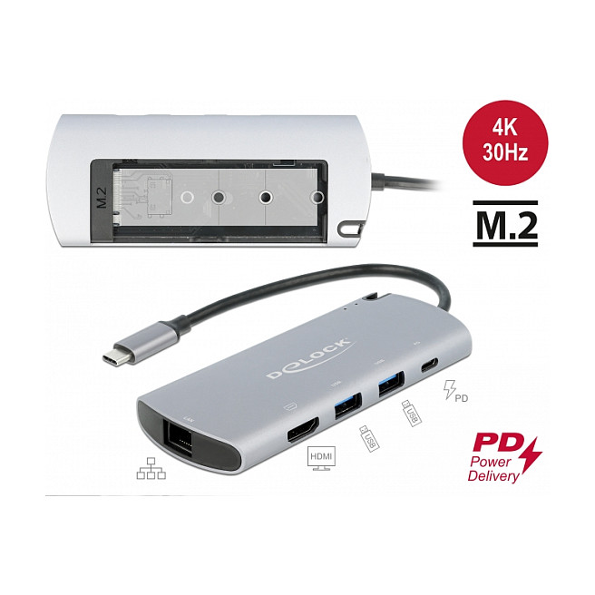 DELOCK USB-C Docking stanica s M.2 utorom (4K HDMI, LAN, PD 3.0)-1