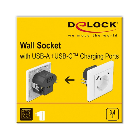 Ugradbena utičnica DELOCK s 2 USB priključka za punjenje (USB-A + USB-C)-3