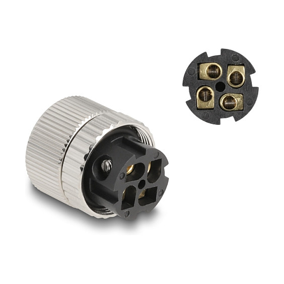 Konektor DELOCK M12 4-pinski ženski A-kodiranje 90° kutni metalni, 60565-1