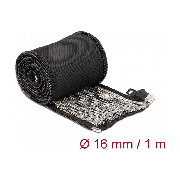 Zaštitni pleteni bužir DELOCK s patentnim zatvaračem 1 m x 16 mm crna boja-1