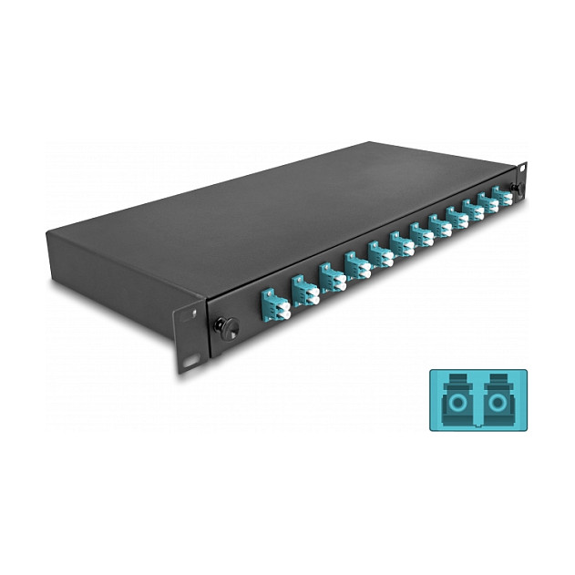 Optički prespojni panel DELOCK 19" 1U, 12 x LC Duplex OM3, potpuno opremljen-0