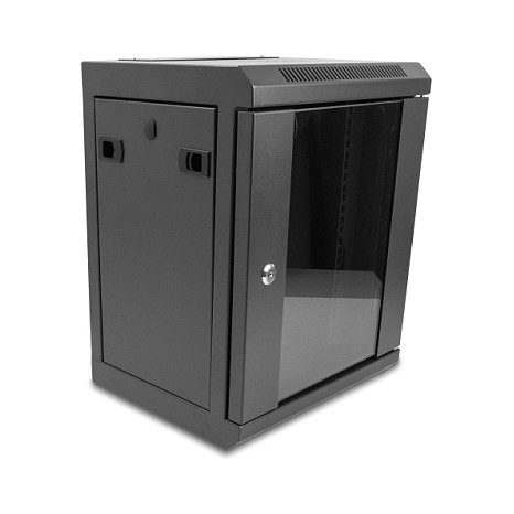 Zidni komunikacijski ormar DELOCK 43418, 10", 8U, staklena vrata, crna boja
