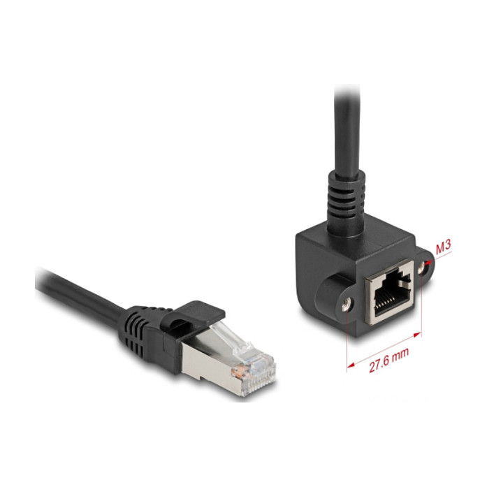 Mrežni produžni kabel DELOCK RJ45 Cat.6 F/UTP (90° kutni konektor) 0.25m crna boja-1