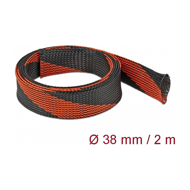 Pleteni bužir DELOCK za organizaciju kabela, 2 m x 38 mm, crno-crvena boja