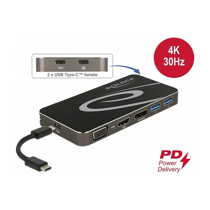Priključna stanica DELOCK USB-C 3.2 (4K HDMI/DP, VGA, LAN, PD 3.0)-1