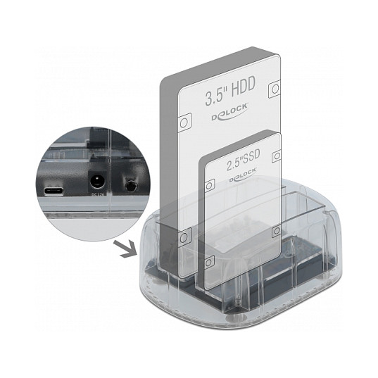Priključna stanica DELOCK za 2x 2.5" SATA HDD/SSD, prozirna - 64090