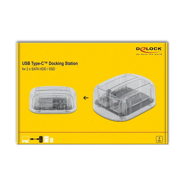 Priključna stanica DELOCK za 2x 2.5" SATA HDD/SSD, prozirna - 64090-4