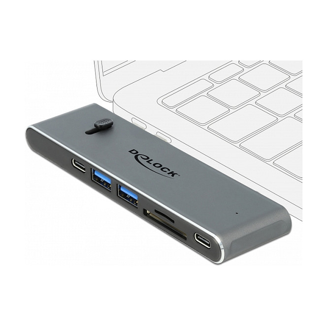 Multiport adapter DELOCK 87752 Dual USB-C (HDMI, USB 3.2, SD, PD 3.0), svemirski siva boja-2