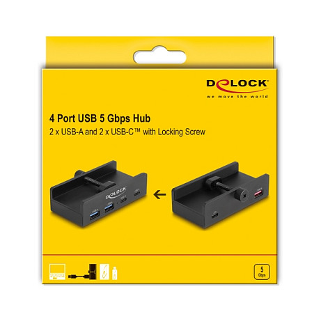 USB-C Hub DELOCK 4-portni 5 Gbps (2x USB-A, 2x USB-C) s vijkom za pričvršćivanje-4