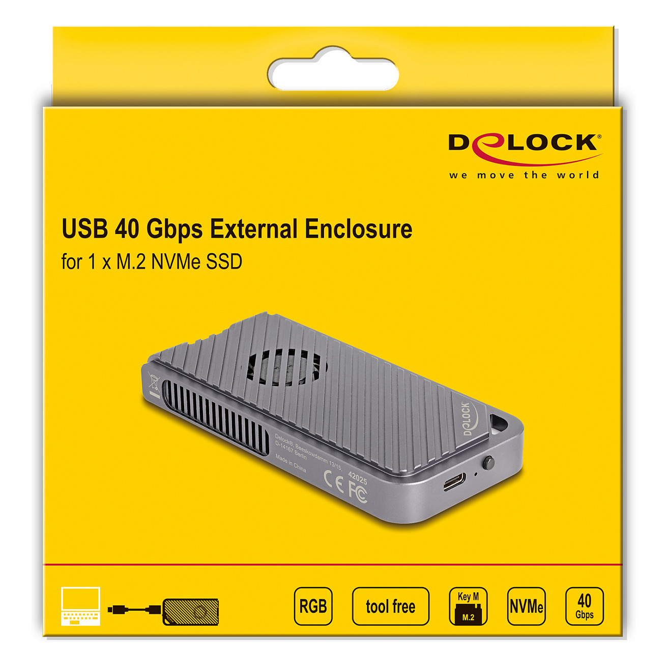 Vanjsko kućište DELOCK 42025 za M.2 NVMe SSD (USB4 40 Gbps, Gaming, LED, ventilator)-4