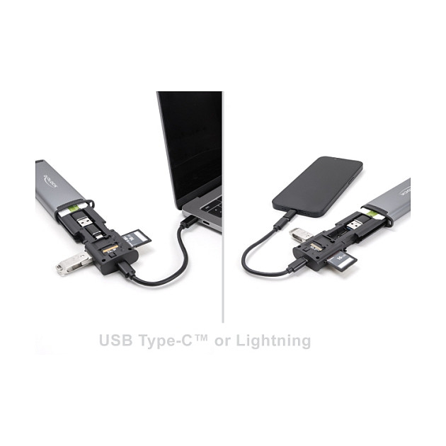 DELOCK USB 5 Gbps čitač kartica za SD i Micro SD s pretincima za pohranu-7