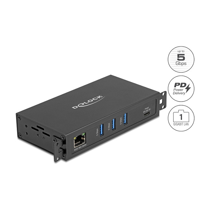USB hub DELOCK 64336, 3-port USB-A 5 Gbps, RJ45 Gigabit LAN PoE++, USB-C-1