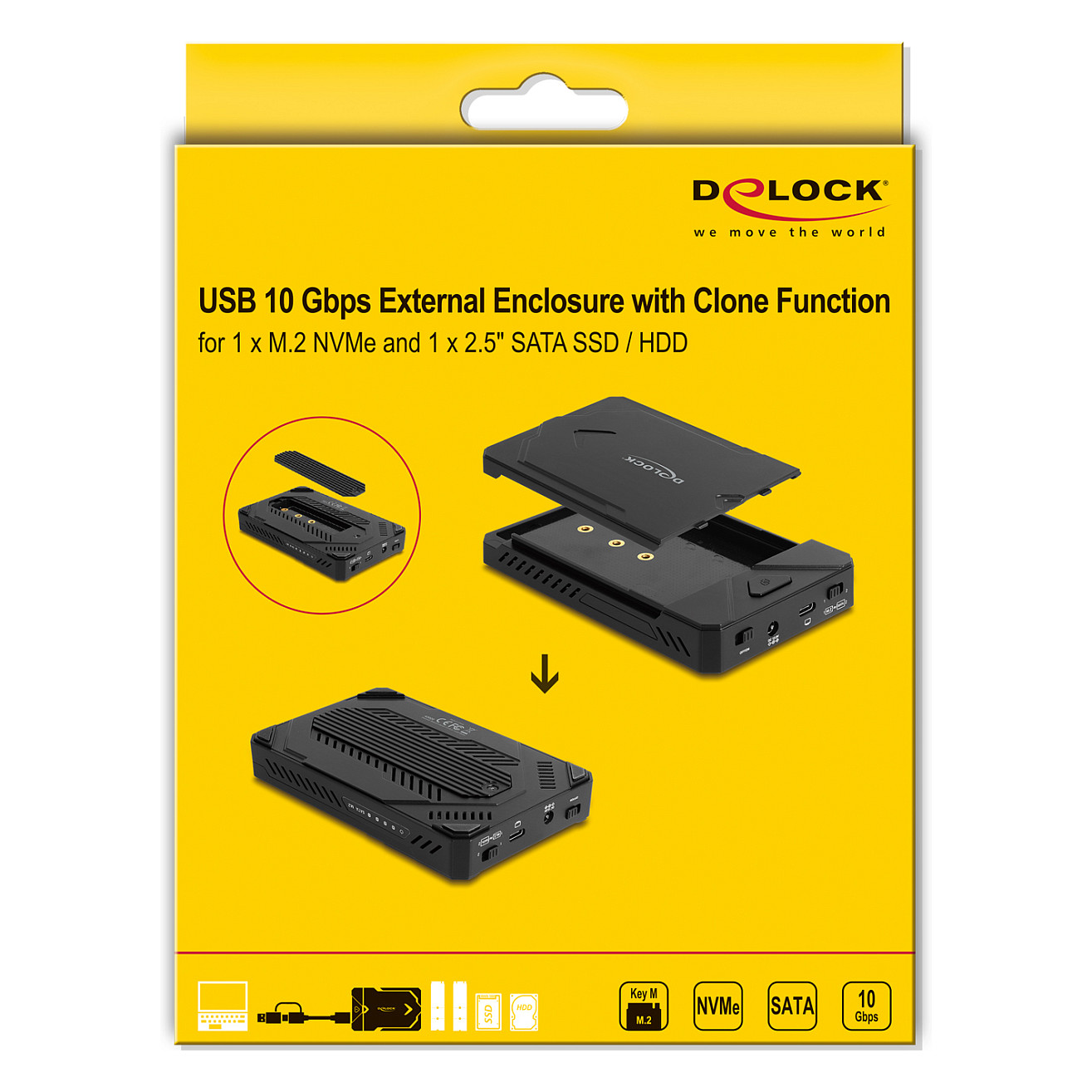 Vanjsko kućište DELOCK za M.2 NVMe i 2.5" SATA diskove s funkcijom kloniranja-2