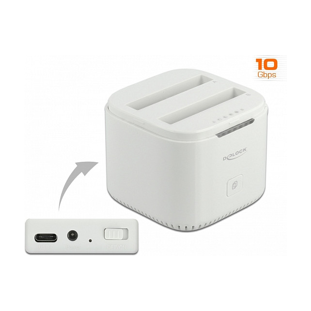 DELOCK USB-C 3.2 Gen 2 docking stanica za 2 x 2.5″ SATA HDD / SSD s funkcijom kloniranja, 63084