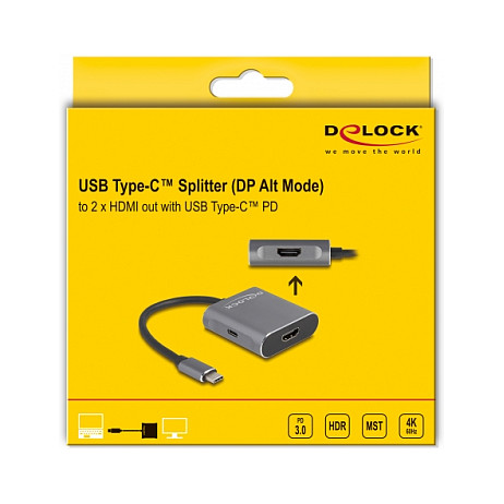 DELOCK USB-C na 2x HDMI MST Hub 87805 (DP Alt Mode, USB-C PD)-1