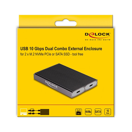 Vanjsko kućište DELOCK za 2x M.2 NVMe/SATA SSD (USB-C 10Gbps, bez alata)-7
