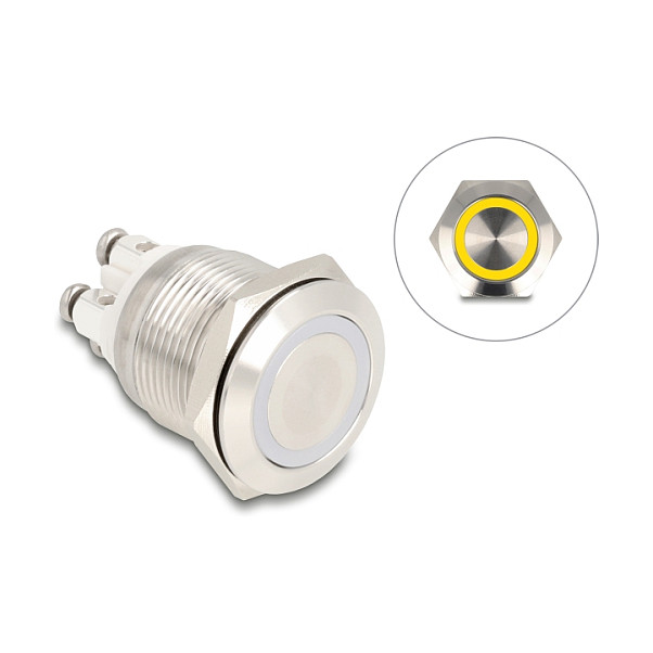 Prekidač tipkalo DELOCK ugradbeni 19 mm sa žutim LED osvjetljenjem, 20979