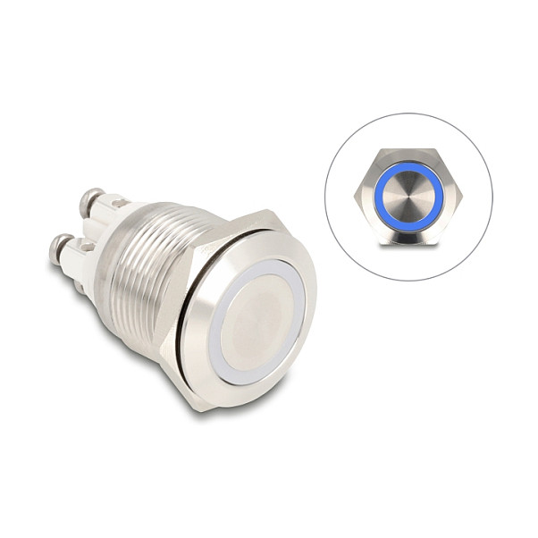 Ugradbeno tipkalo DELOCK 19 mm (plavi LED, IP67)