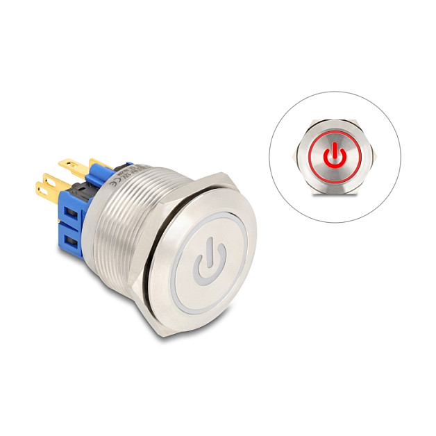 Ugradbeni prekidač DELOCK 25 mm s crvenim LED osvjetljenjem (20987)