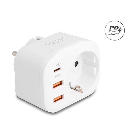 Ugradbena utičnica DELOCK 11498 s USB-C PD punjačem 20 W, bijela boja-0