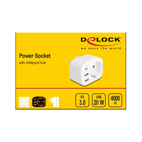 Ugradbena utičnica DELOCK 11498 s USB-C PD punjačem 20 W, bijela boja-4