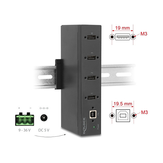 Industrijski USB Hub DELOCK 4-portni USB 2.0 s 15 kV ESD zaštitom-1